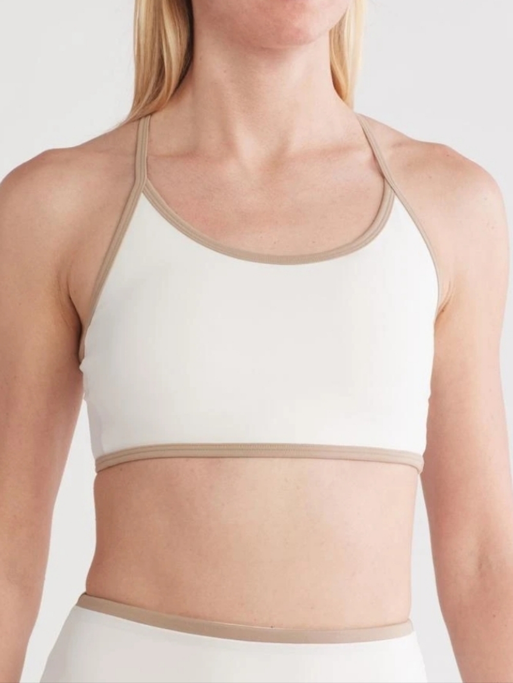 NWT X by Gottex Racerback Sports Bra Beige Peach Skin Collection Pickleball